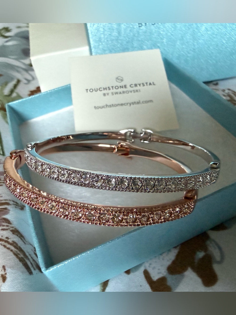 Touchstone Crystal Rose Gold and Silver Pave Bangle Set